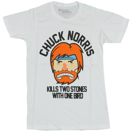 Chuck Norris Mens T-Shirt - Cartoon Face Kills Two Stones With One