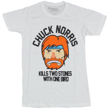 Chuck Norris Mens T-Shirt - Cartoon Face Kills Two Stones With One (Best Chuck Norris Memes)