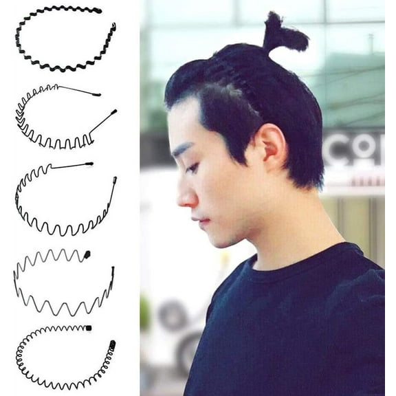 Metal Hair Hoop,5 pcs Unisex Black Metal Spiral Wave Headband Multi-Style Unisex Wavy Comb Hair Band for Men Women