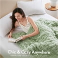 thumbnail image 2 of JERFIT Sage Green Faux Fur Throw Blanket, Plush Ruched and Faux Mink Reversible Design, 50x60 Inch Luxe Accent Throw for Couch, Bed, or Decor, 2 of 10