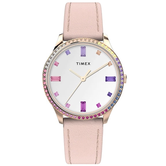 Timex Women's Dress 32mm Watch - Pink Strap White Dial Rose Gold-Tone Case