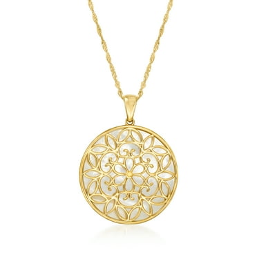 Ross-Simons Mother-Of-Pearl Floral Pendant Necklace in 18kt Gold Over Sterling, Women's, Adult