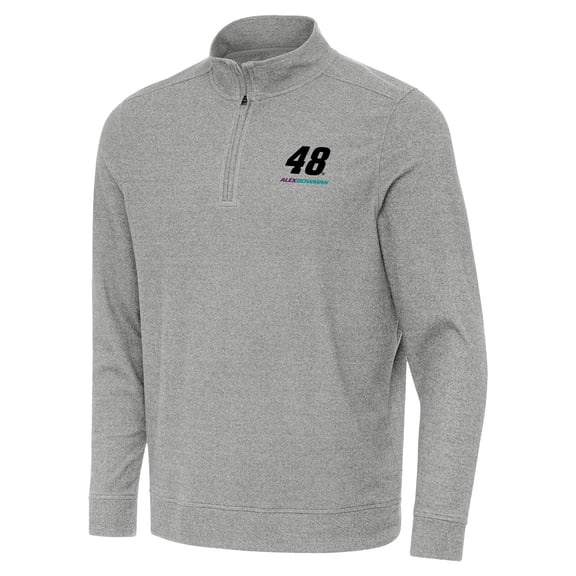 Men's-Antigua Heather Gray Alex Bowman Subtle Quarter-Zip Pullover Top