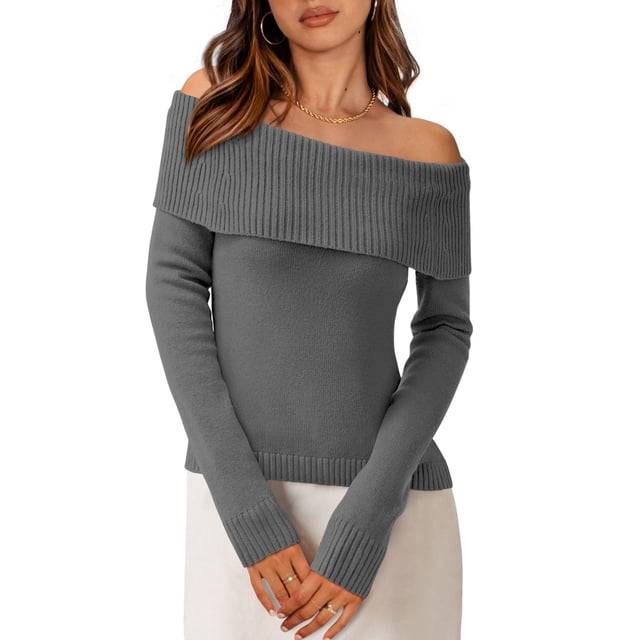 Suéter PRETTYGARDEN con Hombros Descubiertos y Mangas Largas Gris Medio S