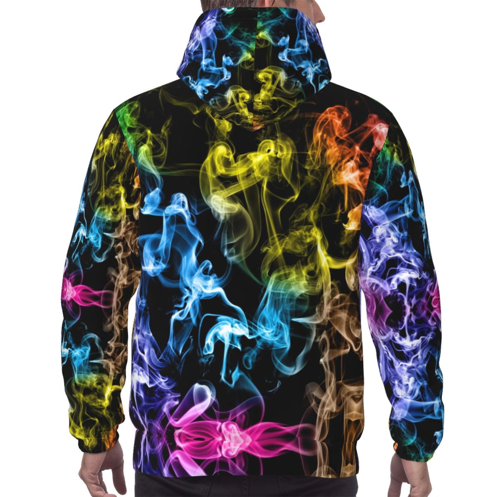 Men 3d abstract deals smoke print hooded sweatshirt