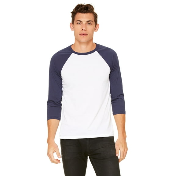 Bella Canvas Unisex Jersey 3/4 Sleeve Baseball Tee , 3200 , WHITE/ NAVY , XX-Large