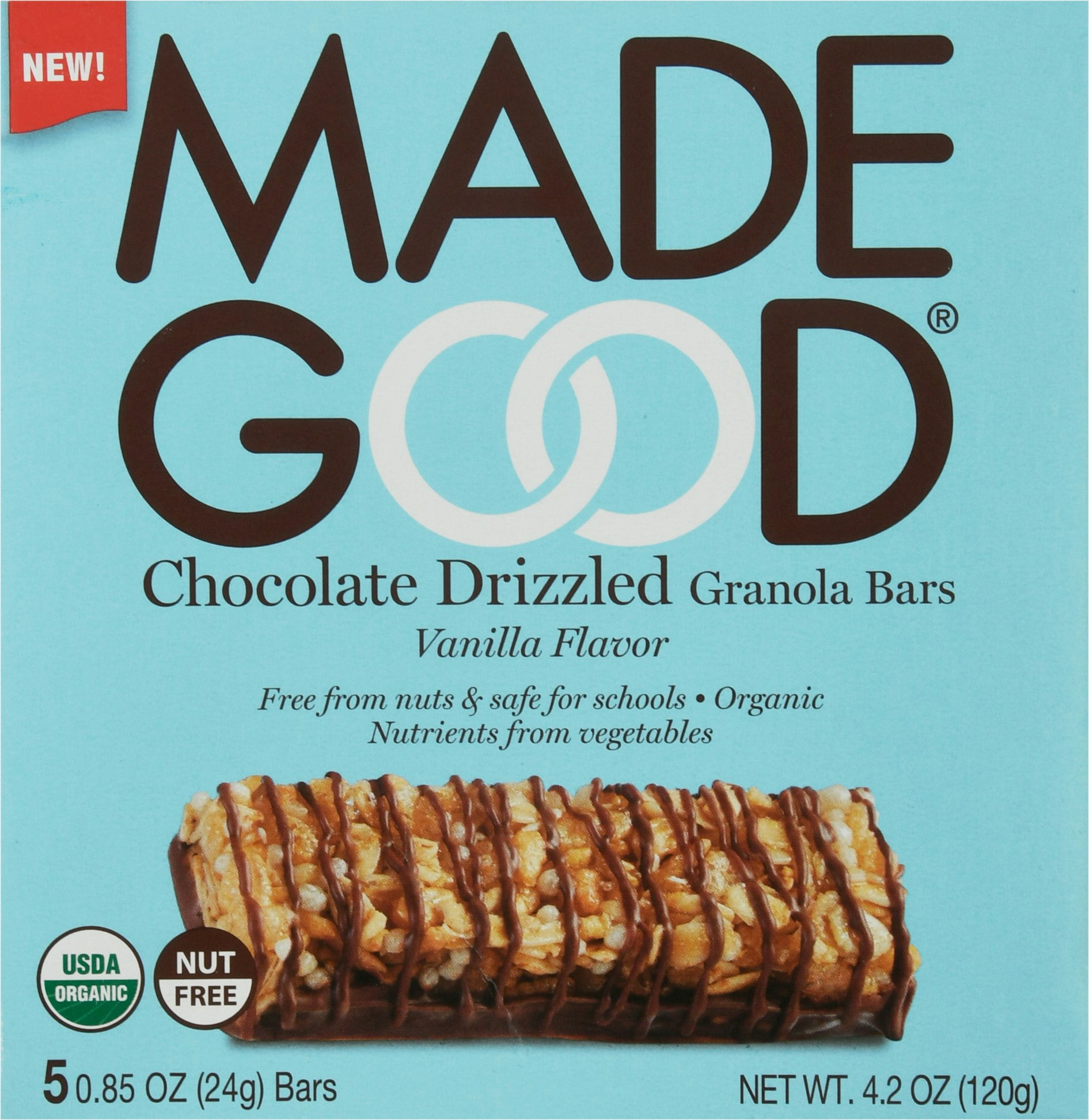 MadeGood Chocolate Drizzled Vanilla Bars 4.2 oz (Pack of 6)
