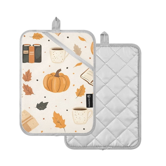 Yayeee Pot Holders Kitchen Heat Resistant with Pocket 7"x9.8" Cotton Oven Cooking Hot Pads, Beige Fall Pumpkin