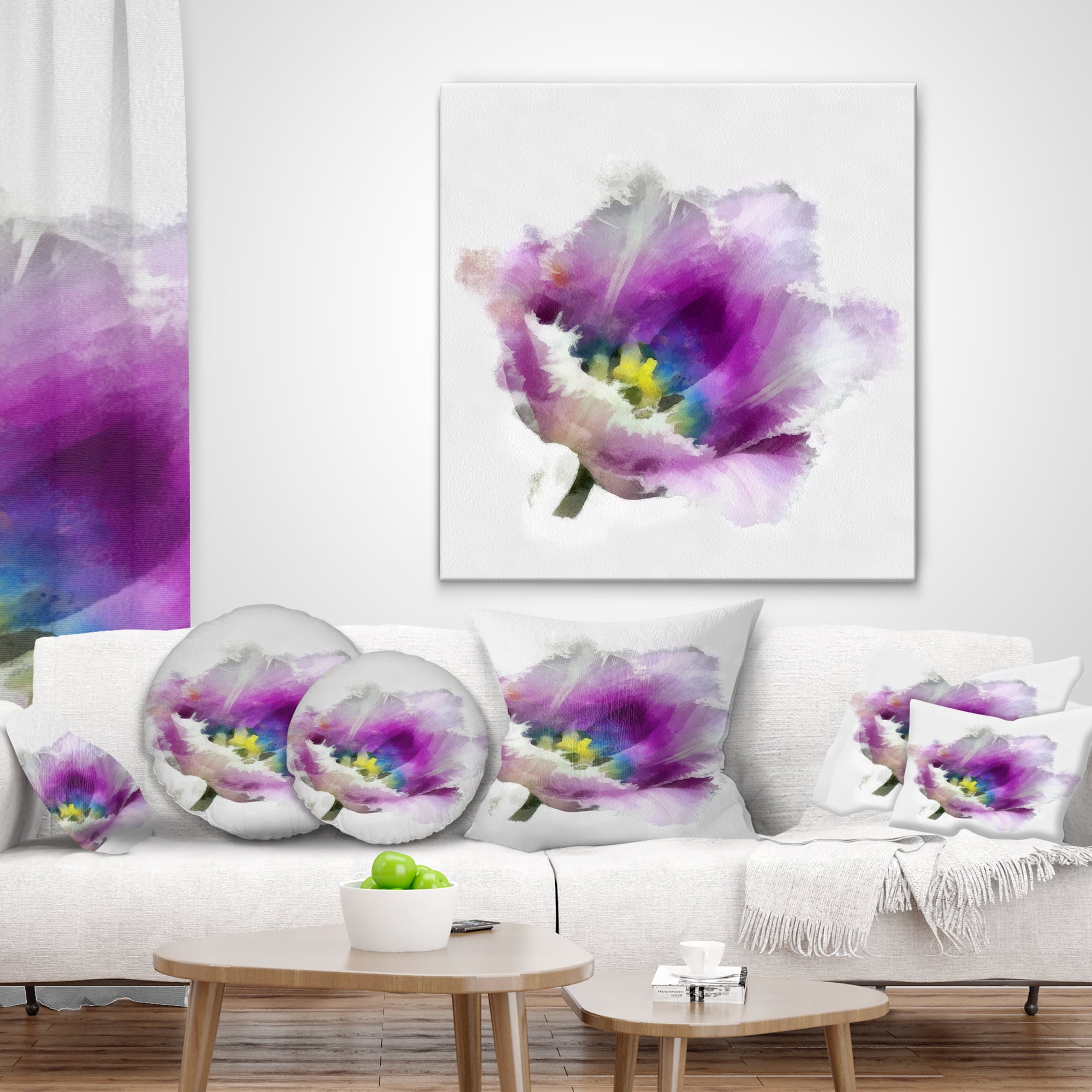 Designart Purple Watercolor Tulip Flower - Floral Throw Pillow - 18x18