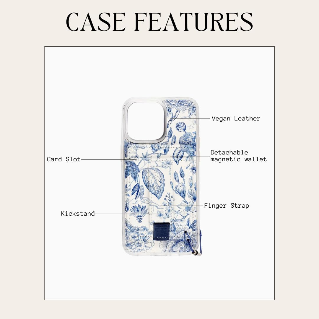 Walli Cases for iPhone 16 Case Aesthetic Magnetic Wallet Phone Case Card Holder, Holds up to 2 Cards - Cute, Trendy Phone Cover for Women fits iPhone 16, with Kickstand & Finger Strap
