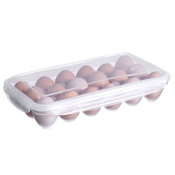 Ounissouiy Egg Holder Refrigerador Caja de bandeja de huevos con tapa Contenedor de almacenamiento de plástico apilable transparente Almacenamiento y organización del hogar 18 celdas Ounissouiy HA005023-02