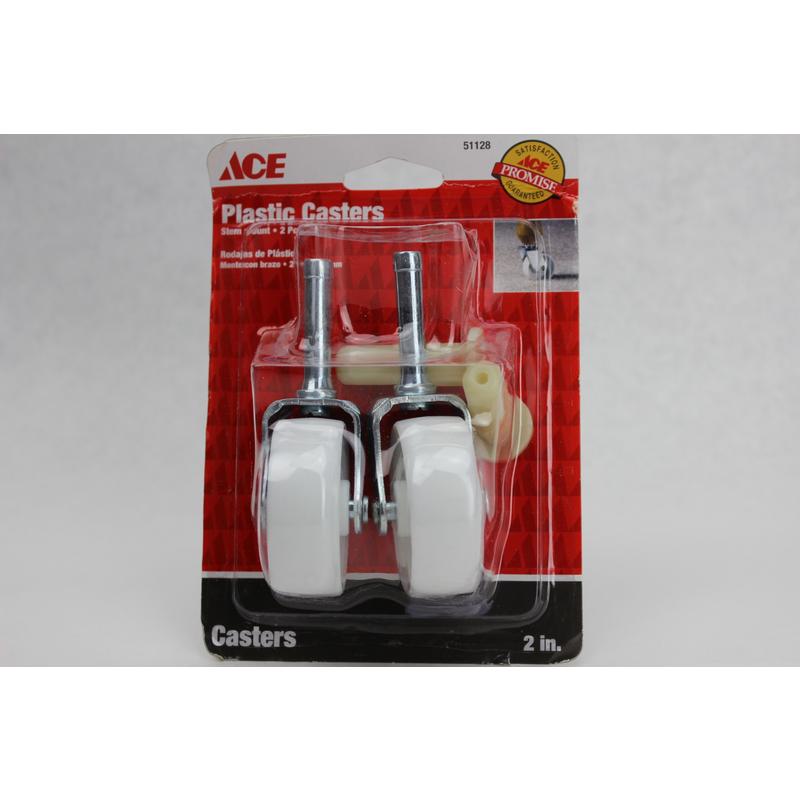 2" Stem Mount Plastic Casters Ace Casters 51128 White Plastic