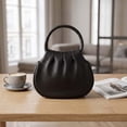thumbnail image 2 of ZhangC Mini Ruched Puffy Clutch Handbag for Women, 7.9 Inch Small Zipper Wallet Crossbody Purse with Round Top Handle, Casual Evening Phone Card Bag, Shopping and Daily Use, Black, 2 of 6