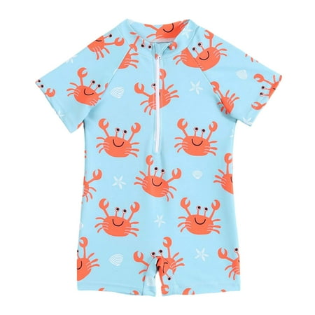 EHRWE Toddler Boy Swimsuit Boys Cartoon Zipper Front One Piece Swimsuit Short Sleeve Shorts Swimwear For Toddler Kids Beach Pool For 3-6 Months