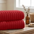 thumbnail image 4 of RIVERSIDE Christmas Bath Sheets 2 Pack 35x70 Oversized Ribbed Cotton Towels Holiday Gift - Red/Hunter Green, 4 of 8