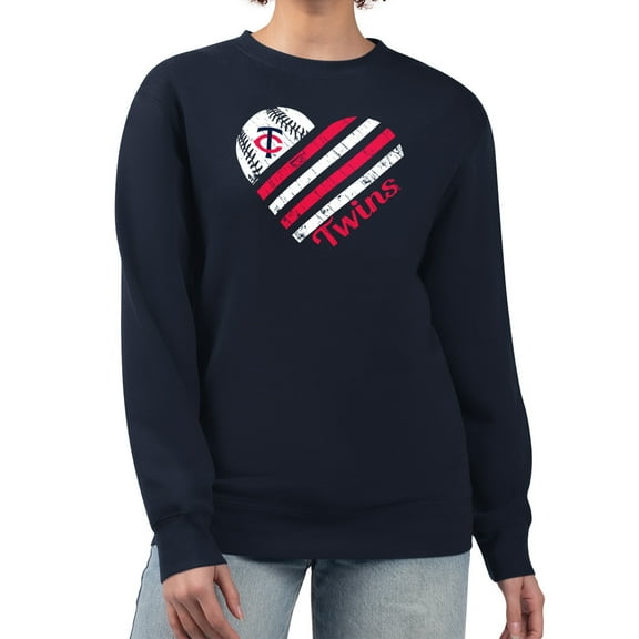 Women's G-III 4Her by Carl Banks Navy Minnesota Twins Heart Logo Fleece Pullover Sweatshirt