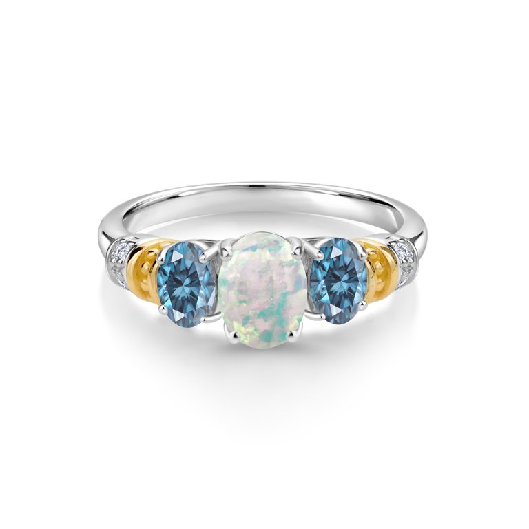 925 Sterling Silver and 10K Yellow Gold Oval White Opal Persian