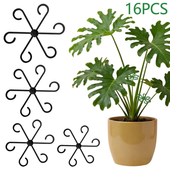 Rijanmt 16Pcs Plant Stem Support For Indoor Plants Flowers,4 Sizes Climbing Houseplant Stem Supports, Reusable Clips For Monstera, Orchid Pothos, Climbing Stem Holders,Fixing Clip Support Frame,Black