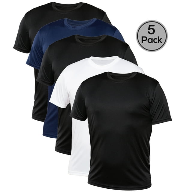 Blank Activewear Lot de 5 T-Shirts pour Hommes, Tissu de Performance à Séchage Rapide