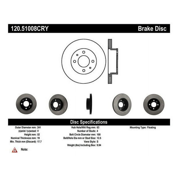 Centric Parts Disc Brake Rotor P/N:120.51008 Fits select: 2000-2002 HYUNDAI ACCENT