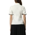 thumbnail image 3 of MODA NOVA Juniors Peter Pan Collar Blouse Contrast Trim Puff Short Sleeve Button Down Shirt, 3 of 4
