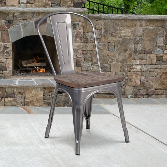 Flash Furniture Lincoln Adult Metal Vertical Slat Back Stacking Dining Chair with Wood Seat