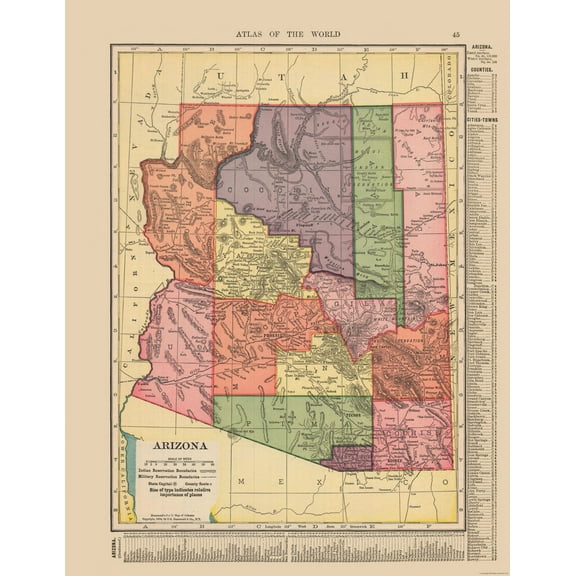 Historic State Map - Arizona - Hammond 1910 - Vintage Wall Art