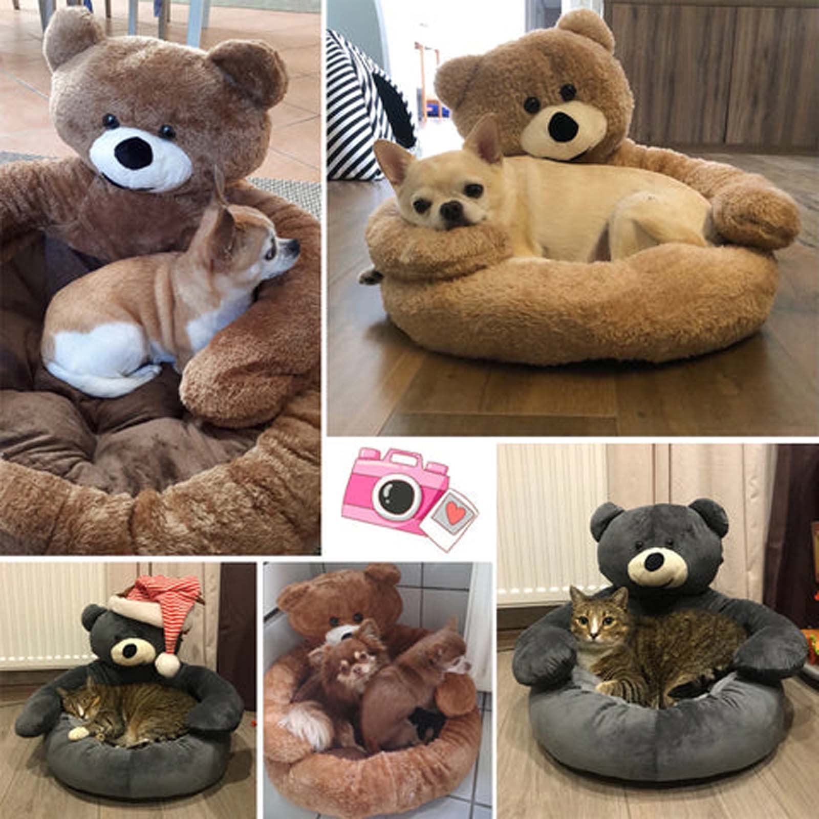 HHBEAUTY Pet Bed - Bear Hug Dog Bed,Super Soft Pet Bed Cute Cuddler Bear Cat Sleeping Mat,Comfortable Plush Dog Crate Bed Washable Pet Cushion with Non Slip Bottom for Outdoor Indoor Pet Dogs Cats