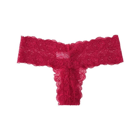 Arnsht Womens Underwear Lace Flower Embroidery Cotton Crotch Low Waist Thong Panties Cheeky Panties High Cut Bikini Briefs Red XL