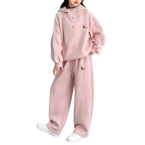 UACY Girls Boys 2 Pcs Tracksuit Athletic Sweatsuits Sets Hooded Sweatshirt and Jogger Sweatpants Clothing Sets for Kids (Pink, 13-14 Years)