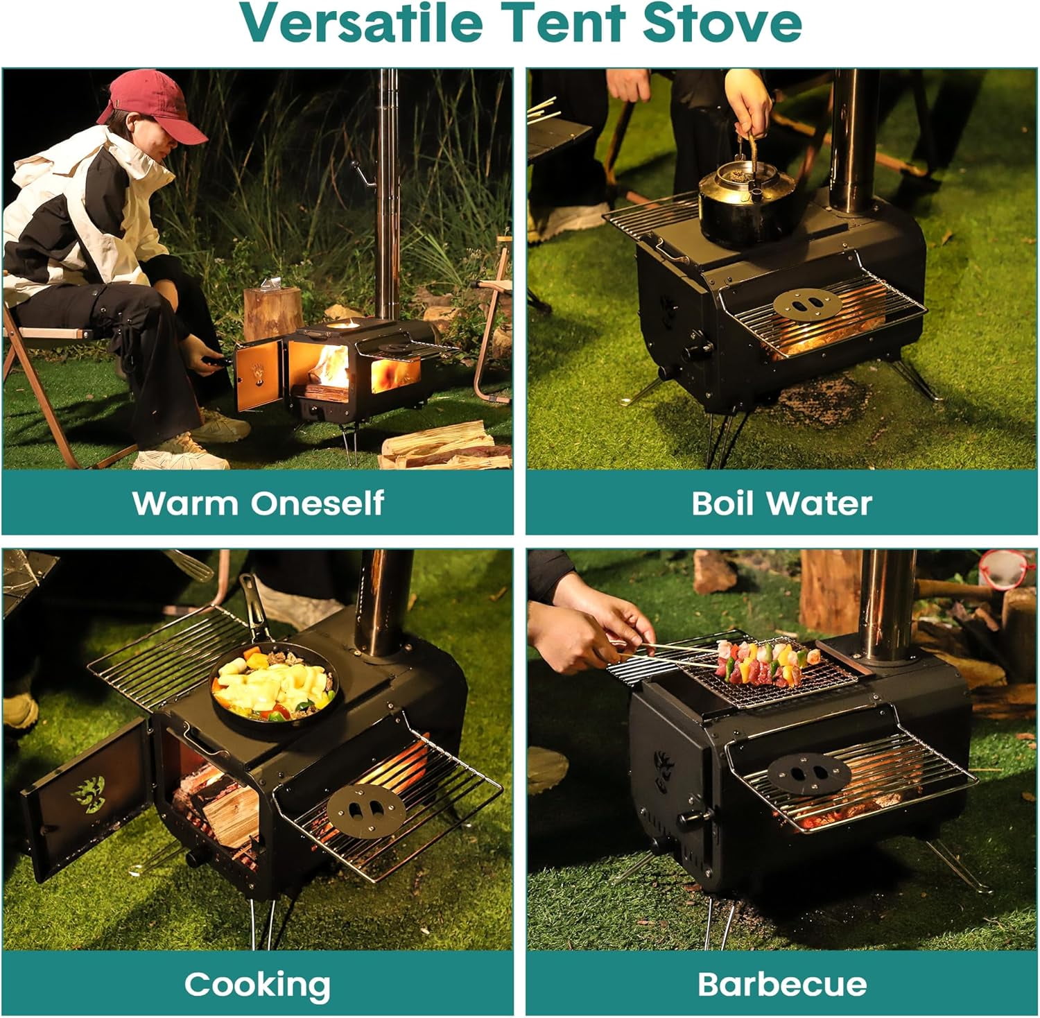 EastVita Outdoor Portable Wood Stove, Tent Stove,Wood Burning Stove for Camping,Cast Iron Wood Stove,Tent Heaters for Camping, Includes Chimney Pipes
