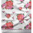 thumbnail image 1 of Soimoi White Heavy Satin Fabric Leaves & Rose Floral Printed Fabric 1 Yard 54 Inch Wide, 1 of 3