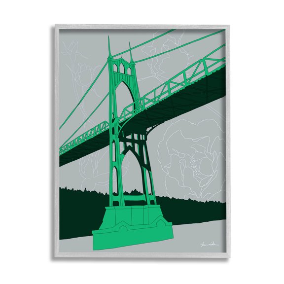 Stupell Industries Modern Floral Bridge Architecture Graphic Art Gray Framed Art Print Wall Art, Design by Shane Donahue