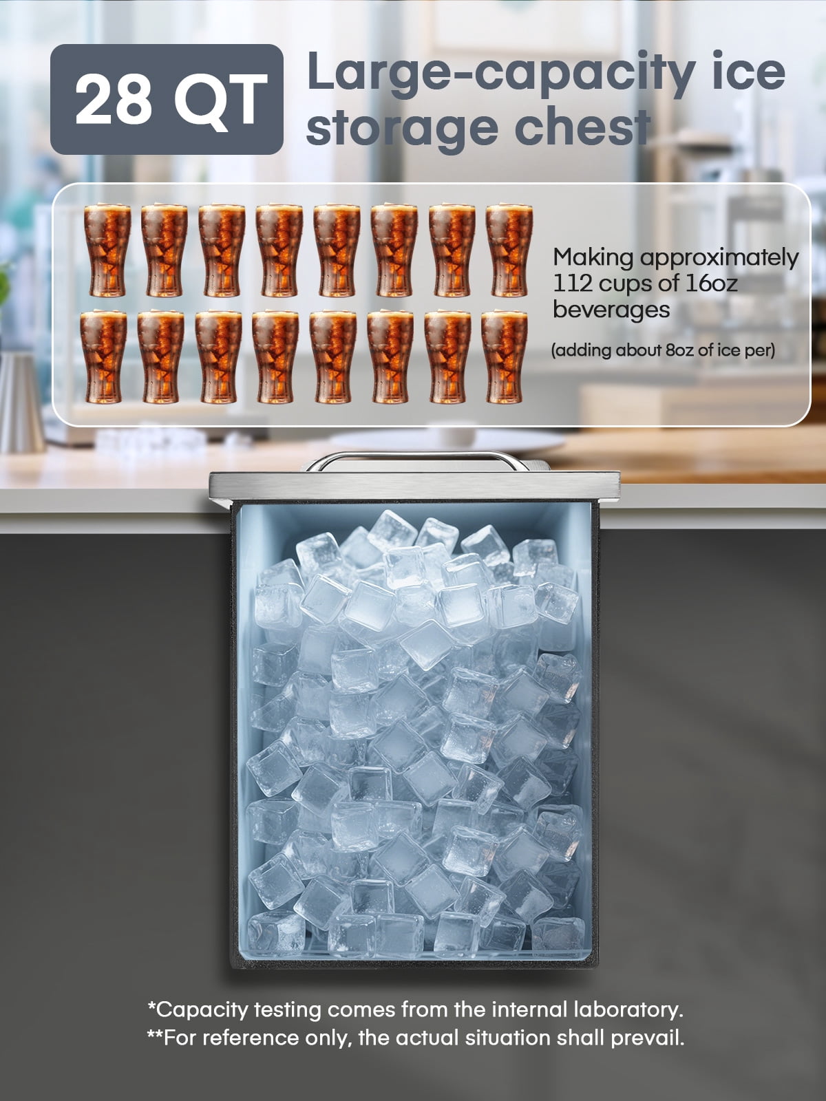 Drop in Ice Chest, 18" x 12" x 14.5",  28Qt Stainless Steel Ice Cooler with Sliding Lid