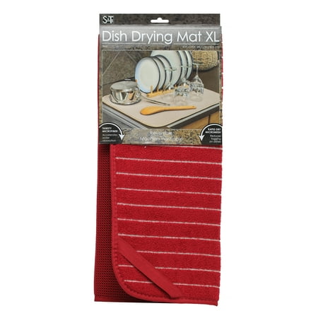 - S&T Microfiber XL Dish Drying Mat-Red with Stripe-18