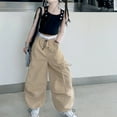 thumbnail image 5 of Kids Cargo Pants Relaxed Fit Cargo Joggers Elastic Waist Khaki Cargo Pants with Pocket Girls Clothing Size 4-5 Years, 5 of 7