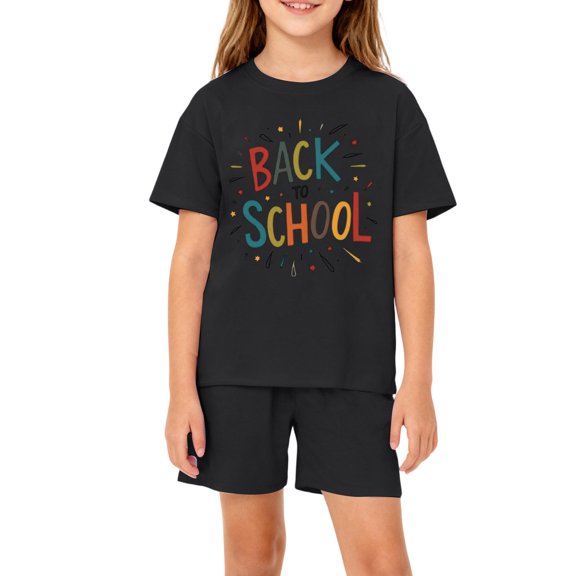 Grblisyd First Day of School Boys Girls Two Piece Sets Cute Letter Print Short Sleeve Tshirts and Elastic Waist Shorts Summer Outfits Size 1-12