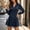 Navy, variant on IUYRTFE Women's Notched Lapel Button Down Mini Dress Long Sleeve Pleated A-Line Workwear Shirt Dress