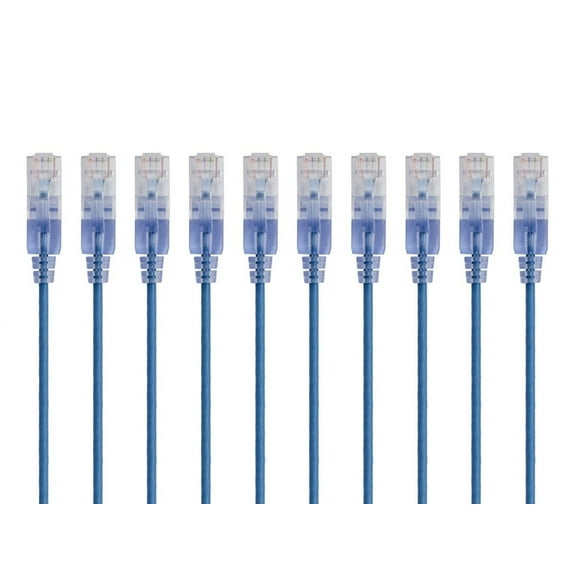 Monoprice 10-Pack SlimRun Cat6A Ethernet Network Patch Cable 5ft Blue