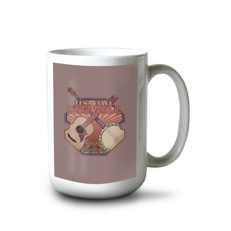 

Lantern Press 15 fl oz Ceramic Mug Nashville Tennessee City and Sunburst Screenprint Contour Dishwasher & Microwave Safe
