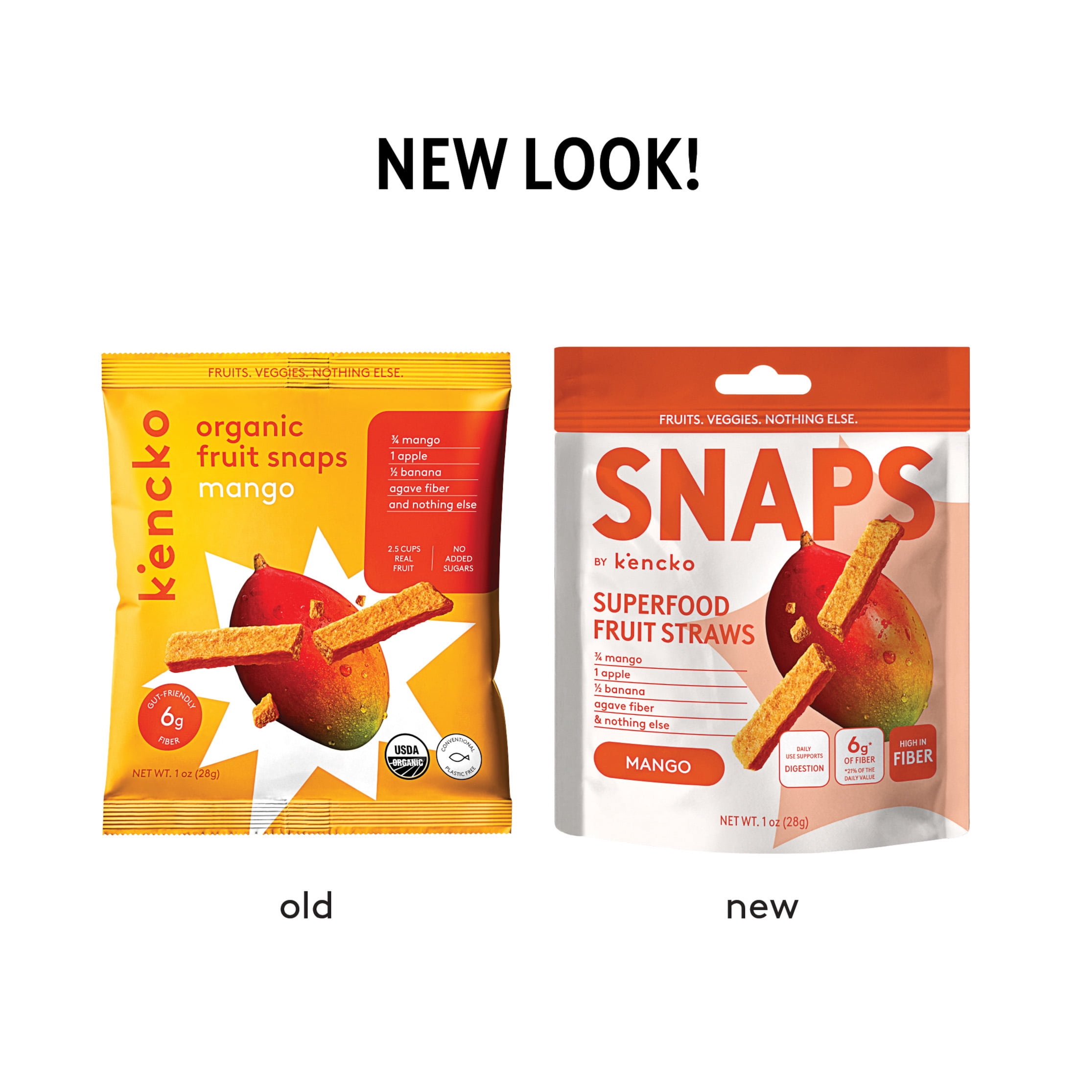 Kencko Mango Snaps, Superfood Fruit Straws, 1 oz Resealable Bag