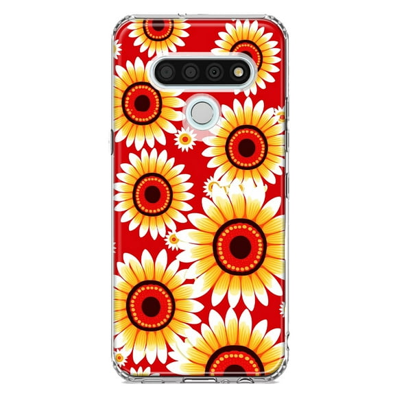 MUNDAZE LG Stylo 6 Yellow Sunflowers Polkadot on Red Double Layer Phone Case Cover