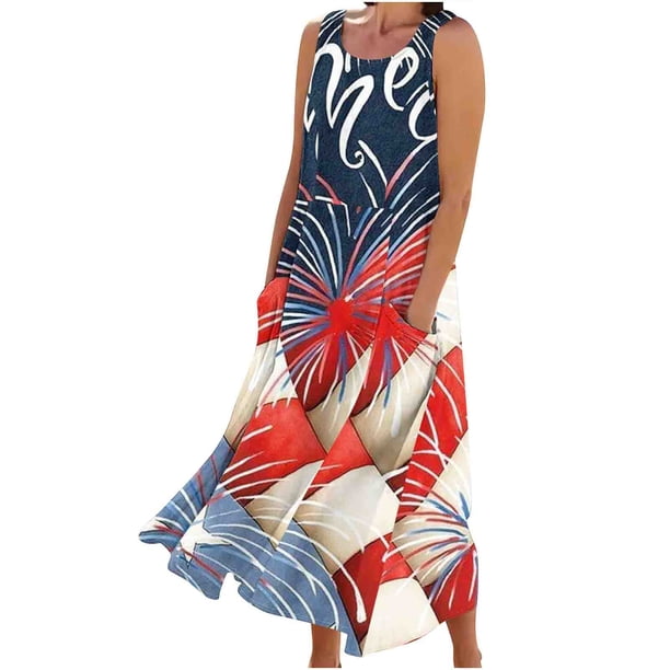 Vestido de Verano para las Mujeres sin Mangas Impreso Largo Maxi, Suelto Fluido Y Casual Vestido Sexy para las Mujeres
