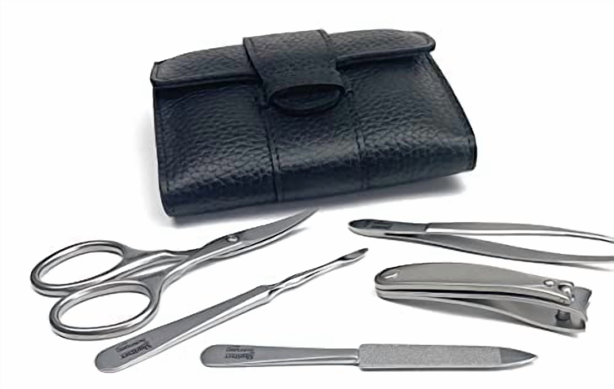 Shpitser Nail Kit, Manicure and Pedicure Women Set of 5 tools: Scissors, Clipper, Tweezers, Nail Cleaner, Nail File, Made of Sturdy Stainless Steel, In Italian Leather Case, Made in Germany (Black)