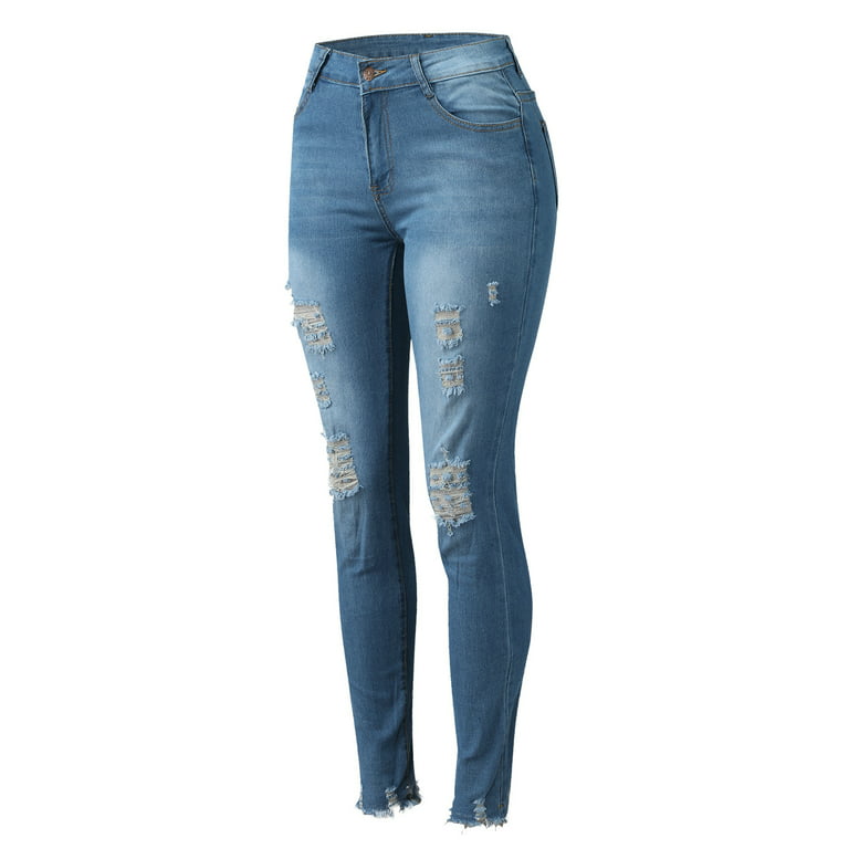 Entyinea Jeans For Women, Casual Plus Size Skinny Jeans Stretchy Denim  Pants Blue L 