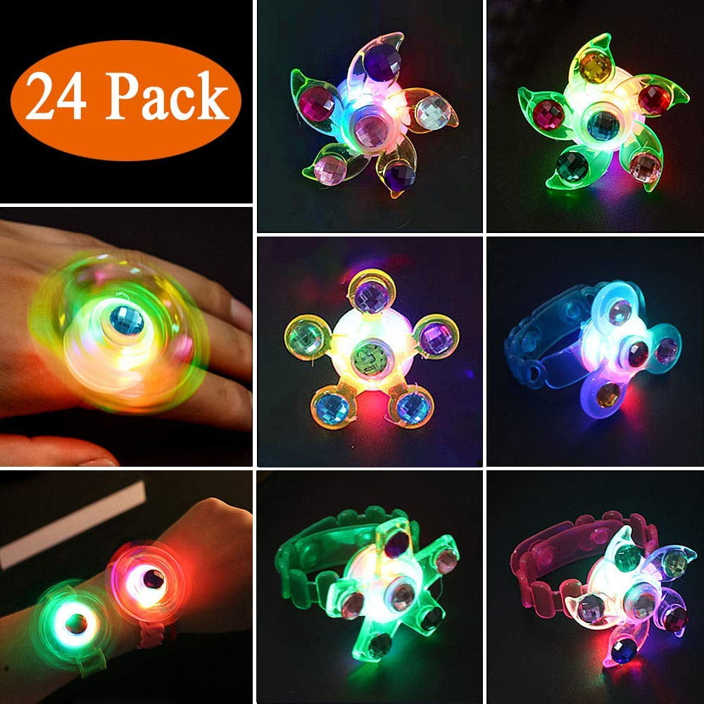 PROLOSO 24 Pcs Light up Spinning Tops LED Spin Toys Glowing Gyroscope Lights Party Gifts for Toddlers Kids Adults 