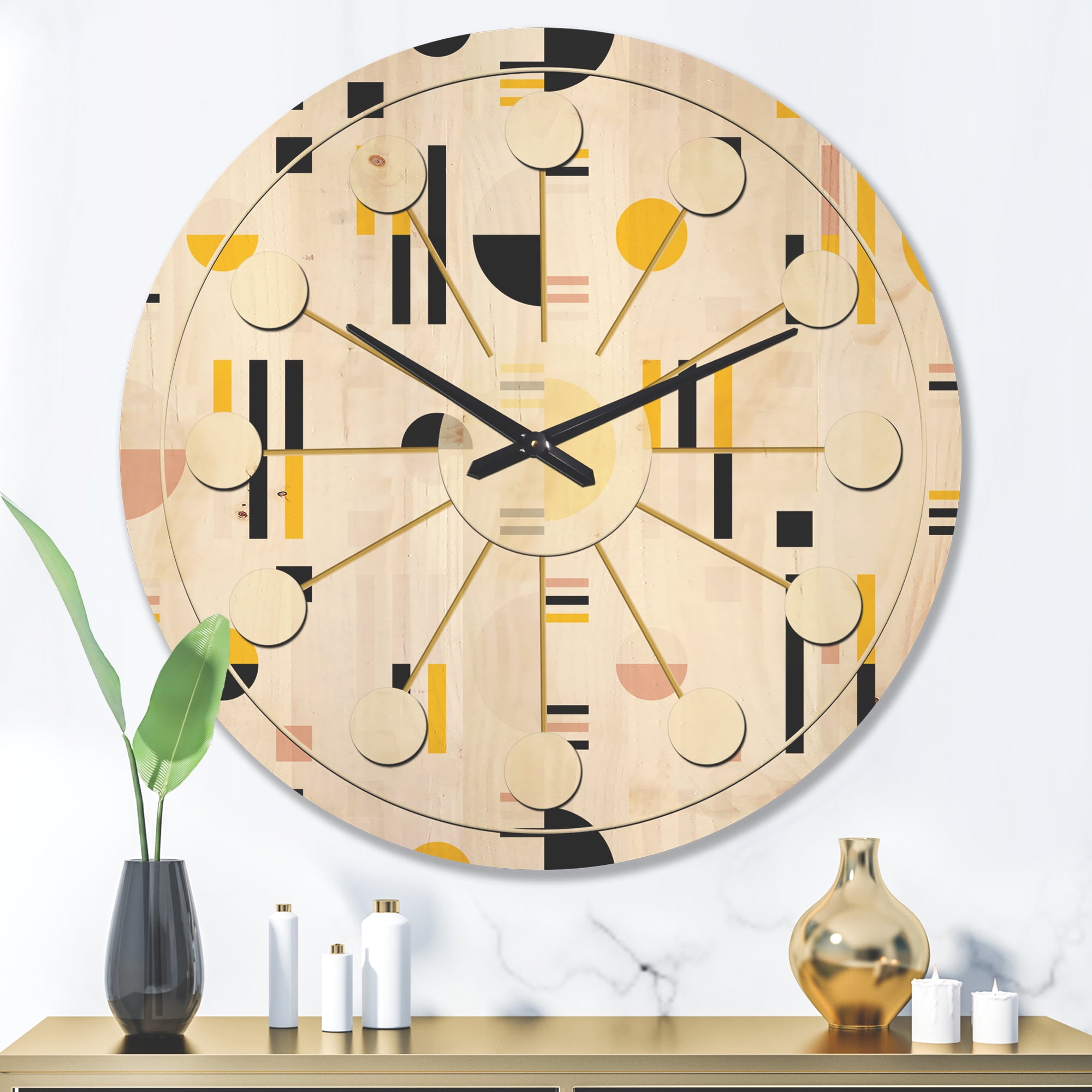 Designart 'Geometrical Retro Design XVII' Mid-Century Modern Wood Wall Clock