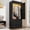 Black, variant on ChVans 72.8''H Armoire Wardrobe Closet with Sensor Light and 2 Drawer, Farmhouse Bedroom Armoire Cabinet with Hanging Rod, Wooden Wardrobe Cabinet with folding sliding barn door for Bedroom