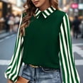 thumbnail image 5 of ZHYou Women Striped Contrast Collar Tops,Loose Fit,Stretchy Soft Daily Office Wear Dress Shirts,Green,Size L, 5 of 6