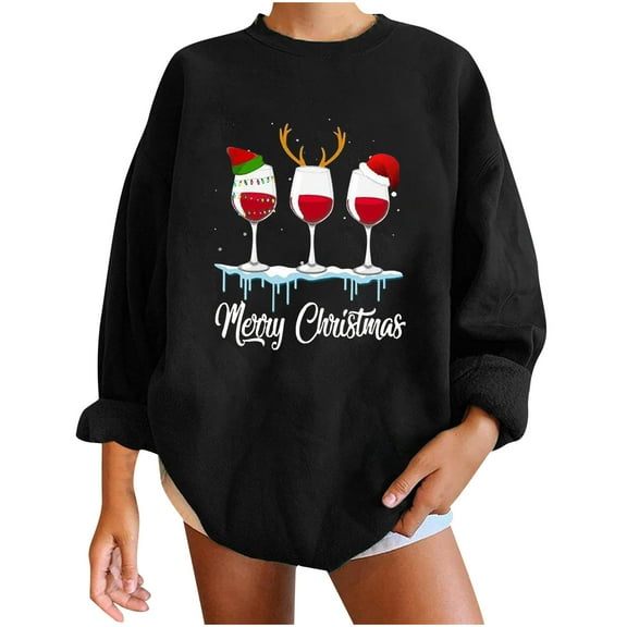 Patlollav Womens Plus Size Christmas Tops,Ladies Tops Casual Long Sleeve Sweatshirts Gift